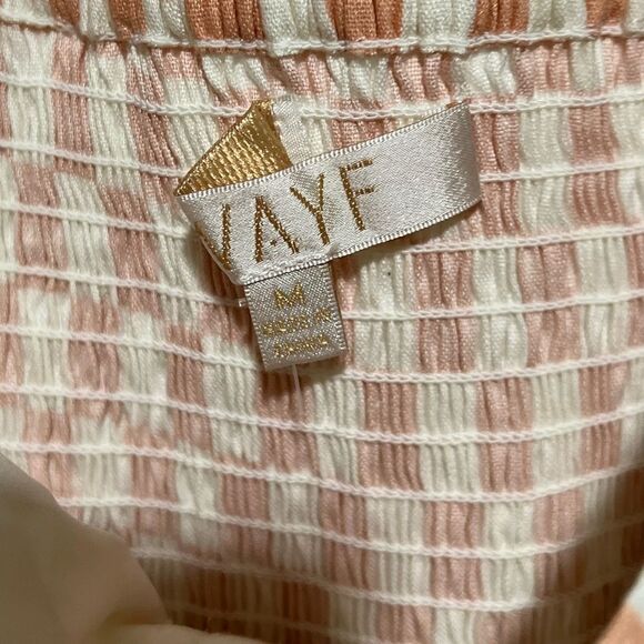 WAYF With Love Juliet Sleeve Linen Blend Blouse in Peach Checker - Picture 6 of 10